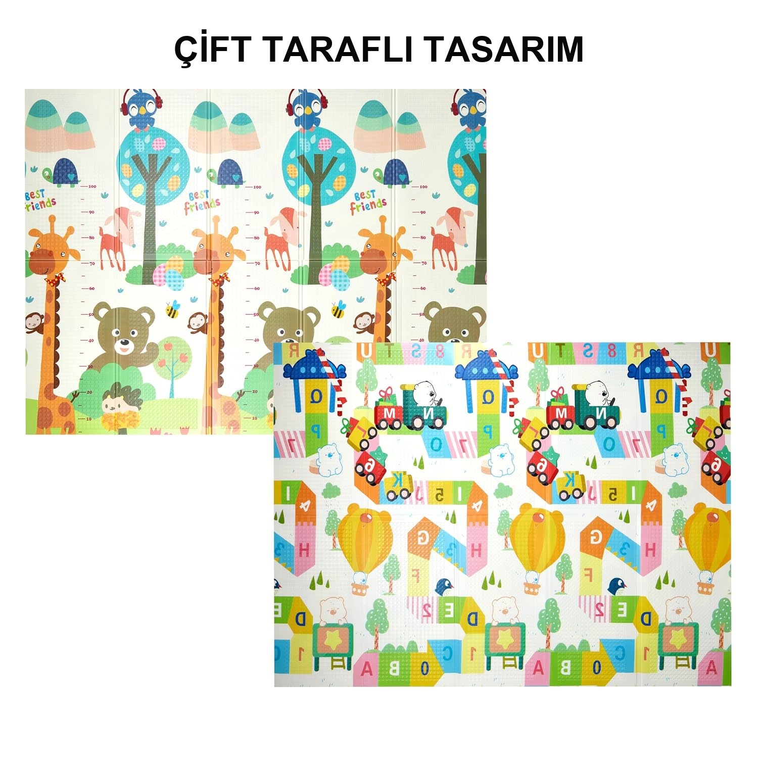 Çift taraflı desenli çocuk oyun matı